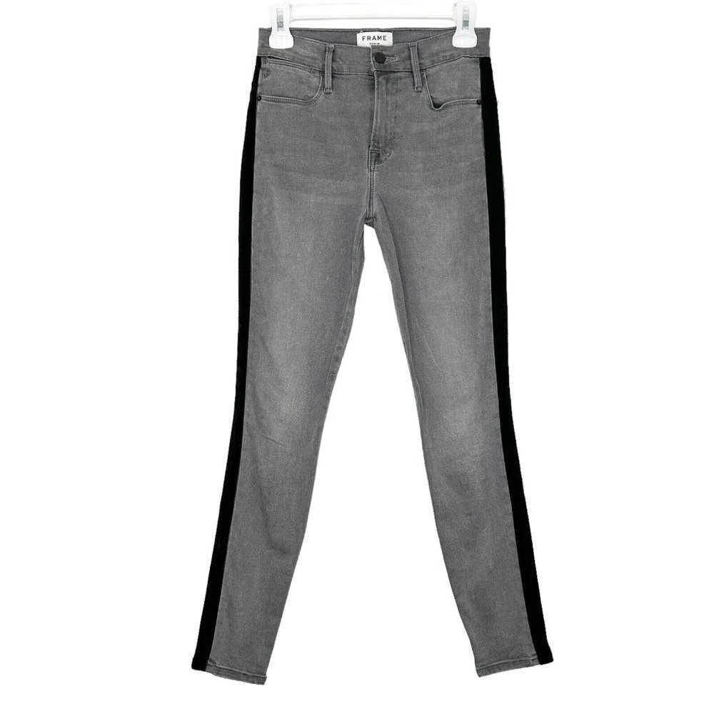 Frame Le High Skinny Jeans Womens Size 26 Gray‎ Black Velvet Stripe